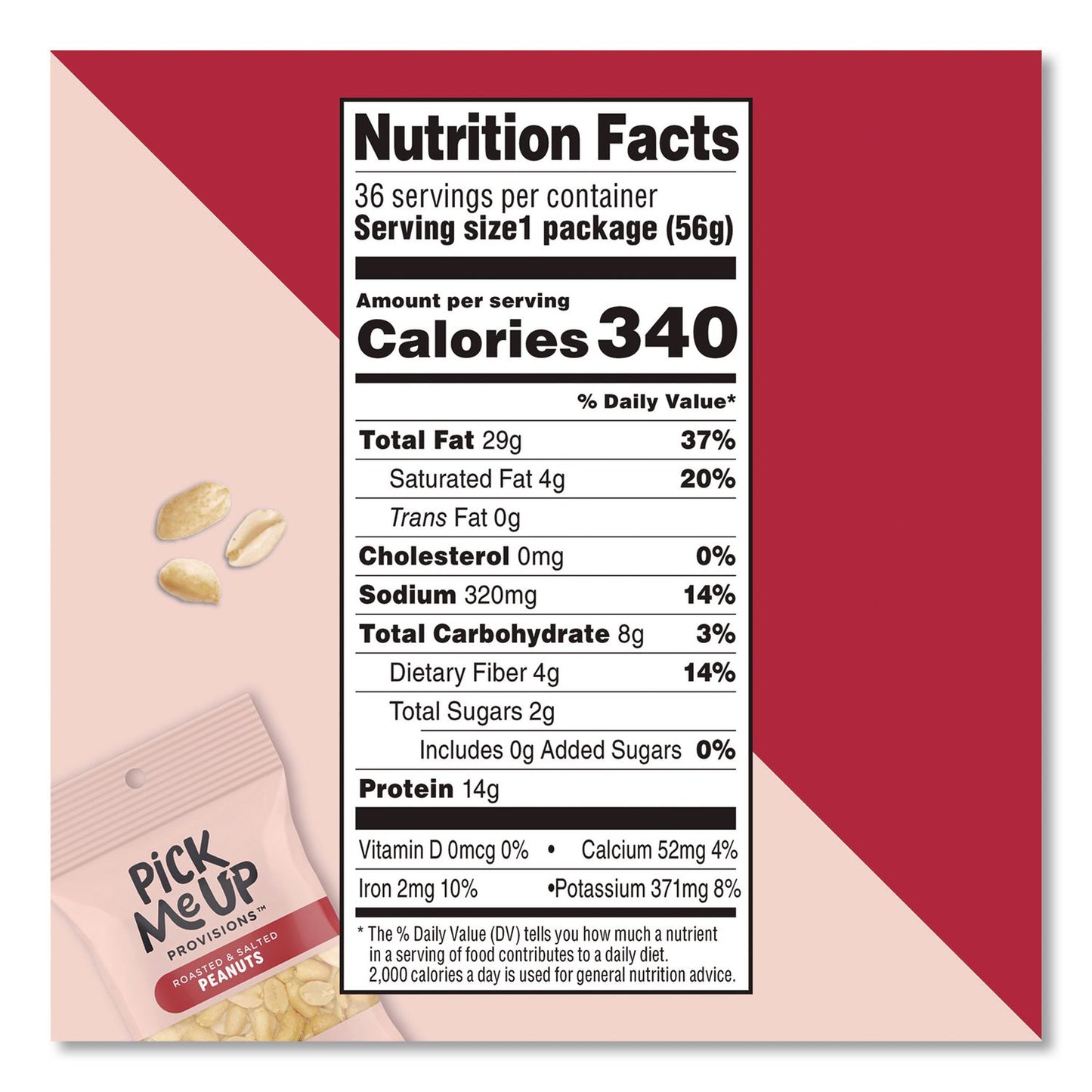 Pick Me Up Provisions™ Roasted and Salted Peanuts, 2 oz Pouch, 36/Box (PIEPM62983)