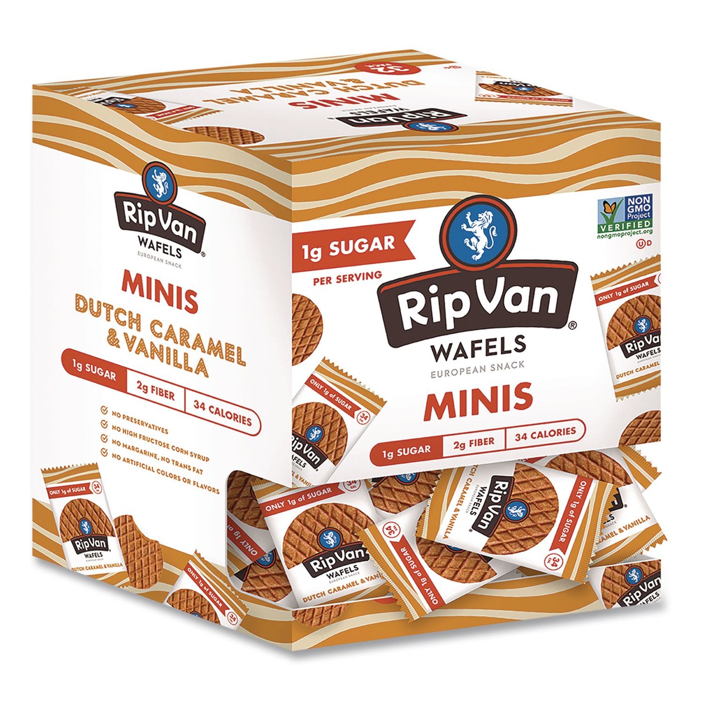 Rip Van® Minis Dutch Caramel and Vanilla Wafels, 0.28 oz Packet, 32/Box (RIPRVW00891)