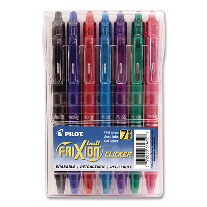 Pilot® FriXion Ball Clicker Erasable Gel Pen, Retractable, Fine 0.7 mm, Assorted Ink and Barrel Colors, 7/Pack (PIL31472)