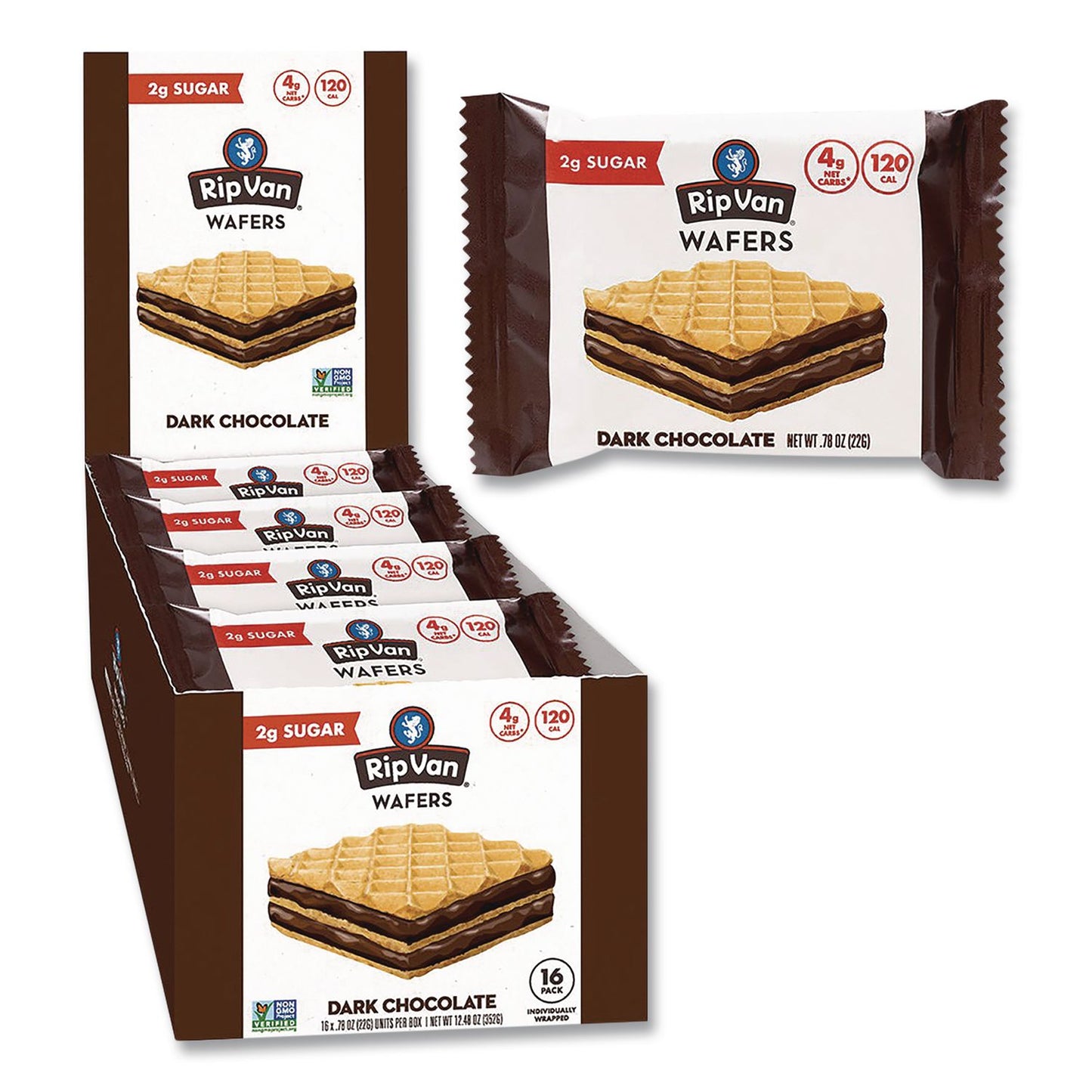 Rip Van® Wafers, Dark Chocolate, 0.78 oz Packet, 16/Box (RIPRVW70520)