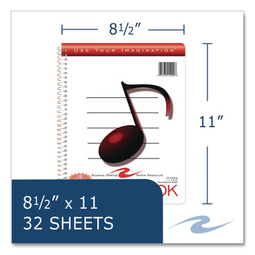 Roaring Spring® Music Notebook, Music Transcription Format: 12 Staves, White Cover, (32) 11 x 8.5 Sheets (ROA15009)