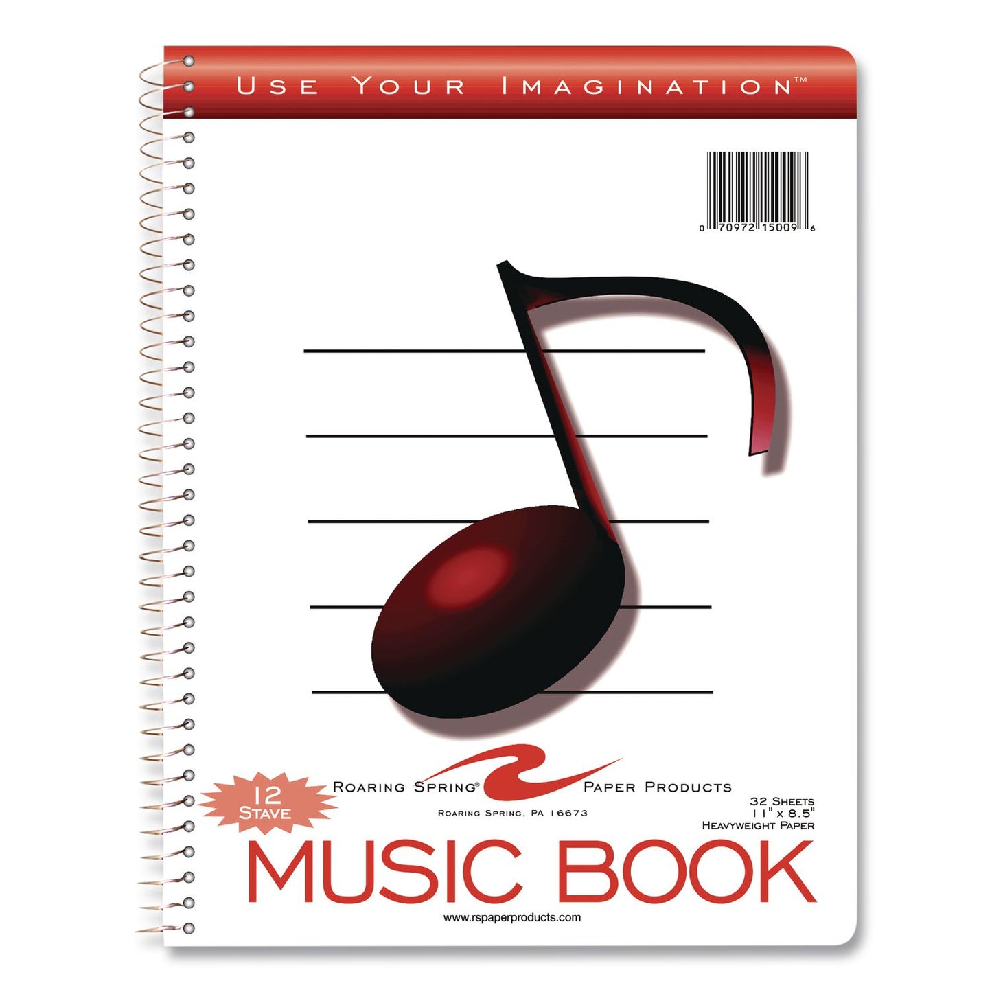 Roaring Spring® Music Notebook, Music Transcription Format: 12 Staves, White Cover, (32) 11 x 8.5 Sheets (ROA15009)