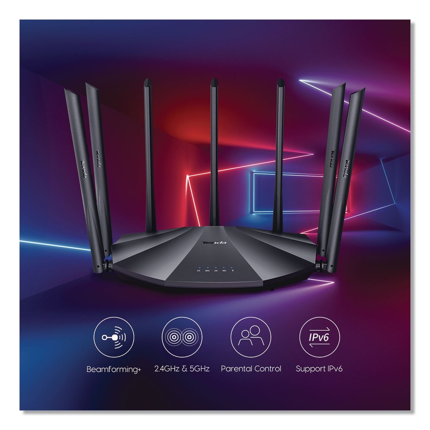 Tenda AC23 AC2100 Dual-Band Gigabit Wireless Router, 4 Ports, Dual-Band 2.4 GHz/5 GHz (TNDAC23)