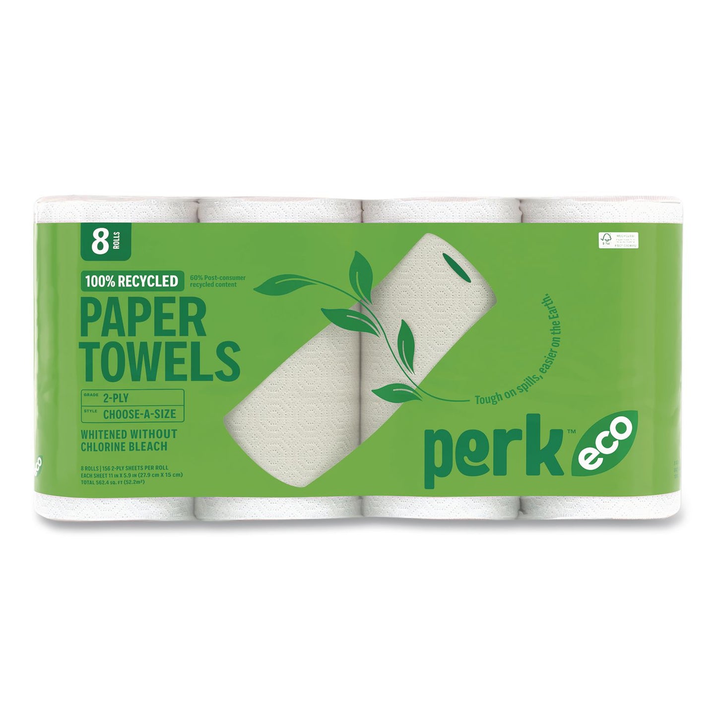 Perk™ Eco Recycled Paper Towels, 2-Ply, 11 x 5.9, White, 156 Sheets/Roll, 8 Rolls/Pack (PRKPK63227)