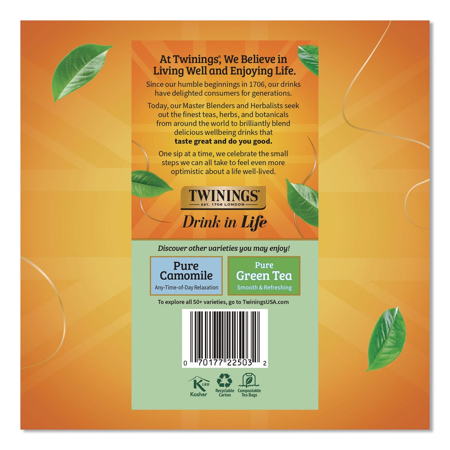 TWININGS® Tea Bags, Pure Peppermint, 0.07 oz Tea Bag, 50/Box (TWGTNA53650)