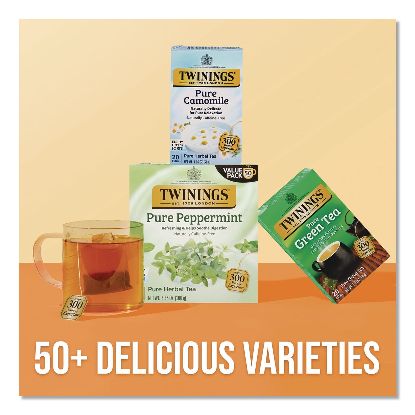 TWININGS® Tea Bags, Pure Peppermint, 0.07 oz Tea Bag, 50/Box (TWGTNA53650)