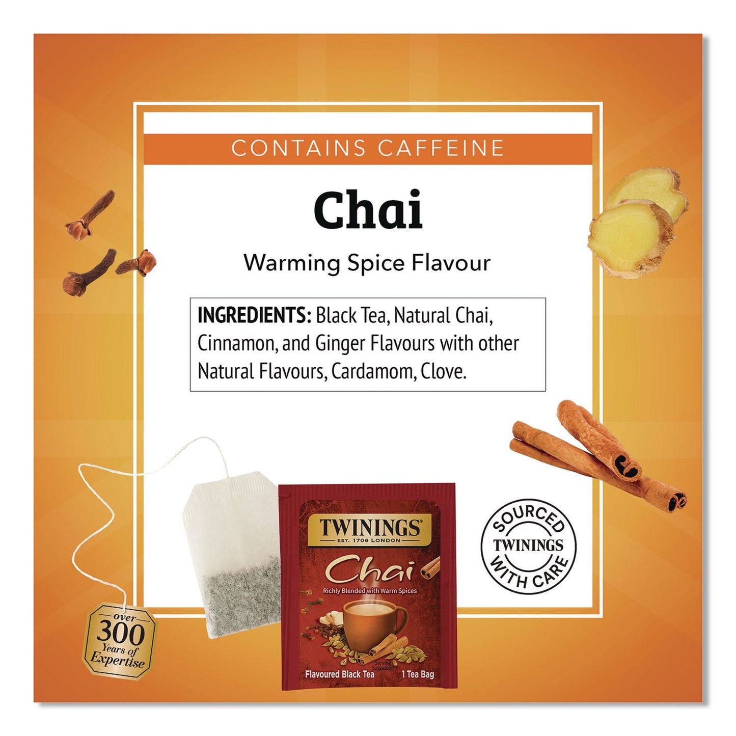 TWININGS® Tea Bags, Chai Black Tea, 0.07 oz Tea Bag, 50/Box (TWGTNA55503)