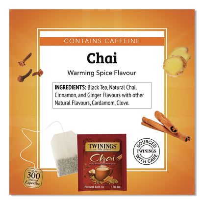 TWININGS® Tea Bags, Chai Black Tea, 0.07 oz Tea Bag, 50/Box (TWGTNA55503)