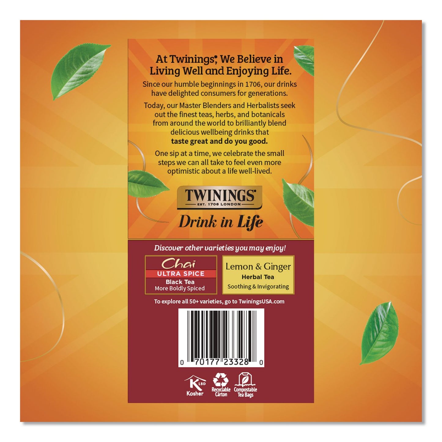 TWININGS® Tea Bags, Chai Black Tea, 0.07 oz Tea Bag, 50/Box (TWGTNA55503)