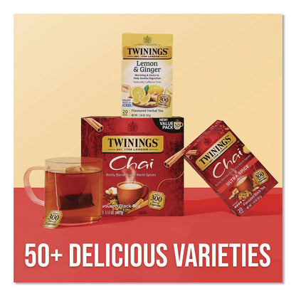 TWININGS® Tea Bags, Chai Black Tea, 0.07 oz Tea Bag, 50/Box (TWGTNA55503)