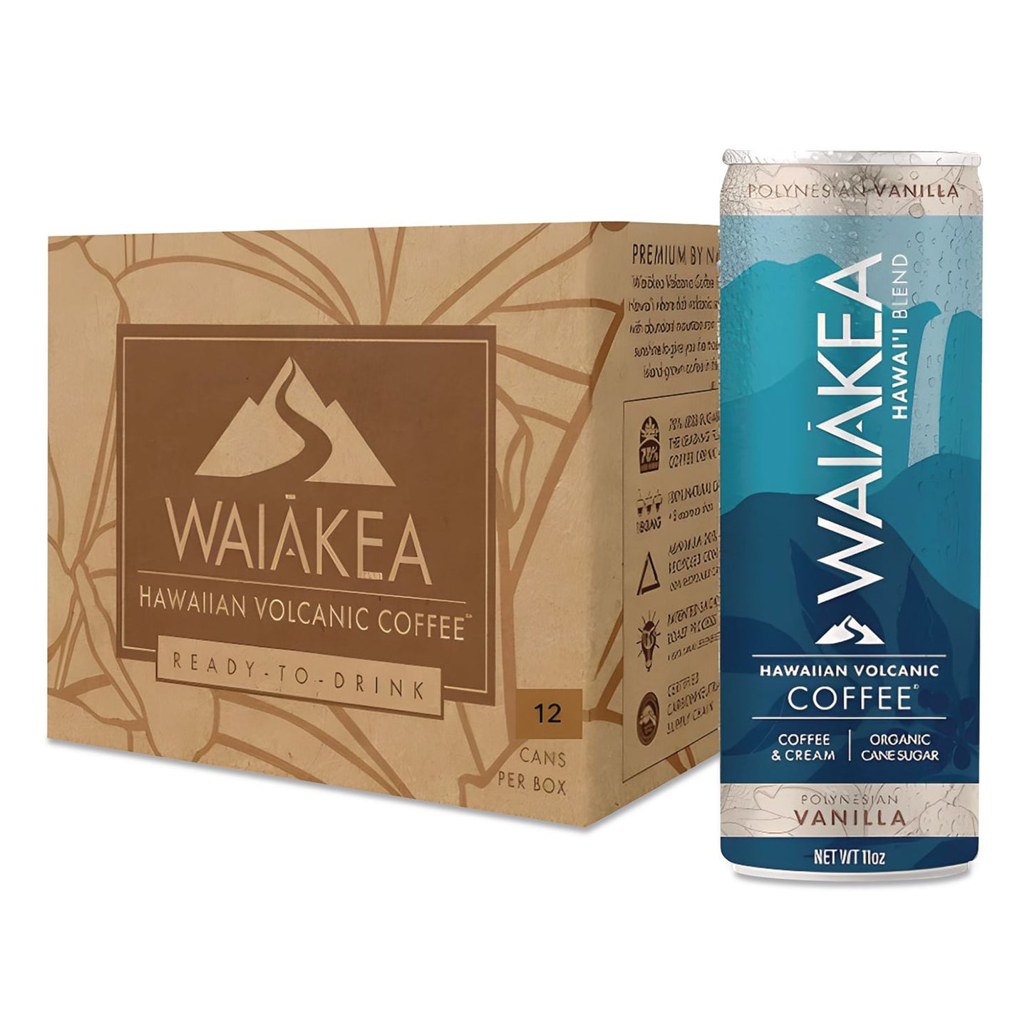 Waiakea® Hawaiian Volcanic Cold Brew Coffee, Polynesian Vanilla, 11 oz Can, 12/Carton (WAINOV00610)