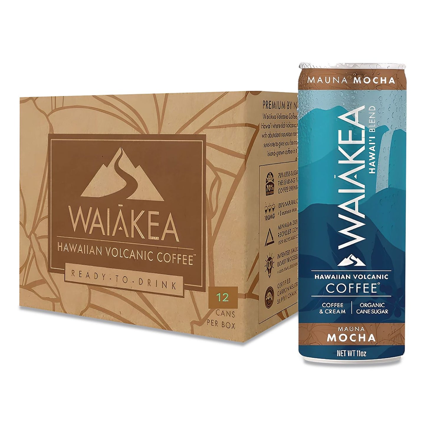 Waiakea® Hawaiian Volcanic Cold Brew Coffee, Mauna Mocha, 11 oz Can, 12/Carton (WAINOV00627)