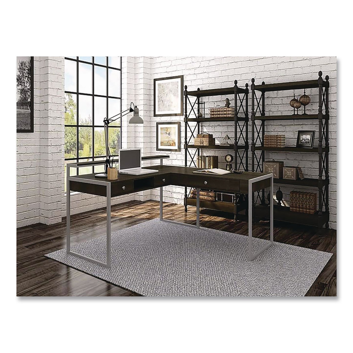 Whalen® Asherton L-Shaped Corner Desk, 60" x 60" x 35.88" (Left) and 30" (Right), Fawn Aged Oak/Titanium (WHLSPUSASHD)