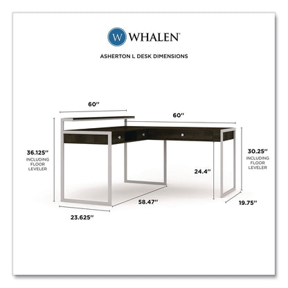 Whalen® Asherton L-Shaped Corner Desk, 60" x 60" x 35.88" (Left) and 30" (Right), Fawn Aged Oak/Titanium (WHLSPUSASHD)