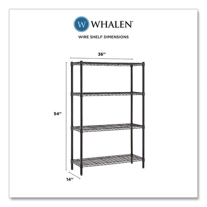 Whalen® 4-Shelf Wire Shelving Unit, 36w x 14d x 54h, Black (WHLWS1436544B)
