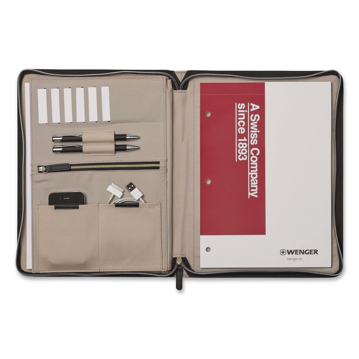 Wenger® Amelie Polyester Padfolio with Zipper Closure, 8.5 x 11 Pad, 10.2 x 13, Zipper Closure, Black (WNG601676)