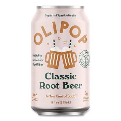 OLIPOP® Prebiotic Soda, Root Beer, 12 oz Can, 12/Carton (OLPICO70288)