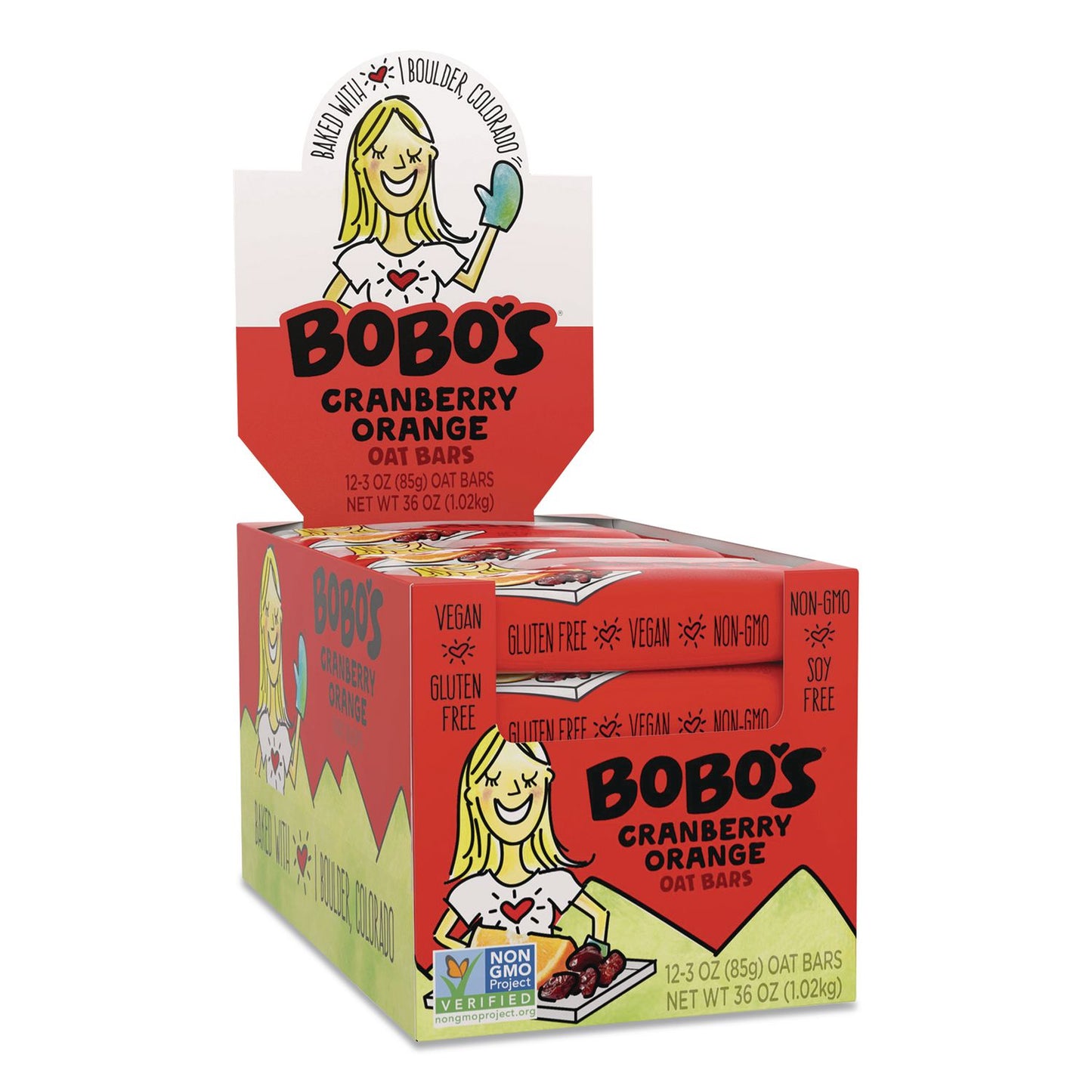 Bobo's Oatmeal Bars, Cranberry Orange, 3 oz Individually Wrapped, 12/Box (BBO00049)