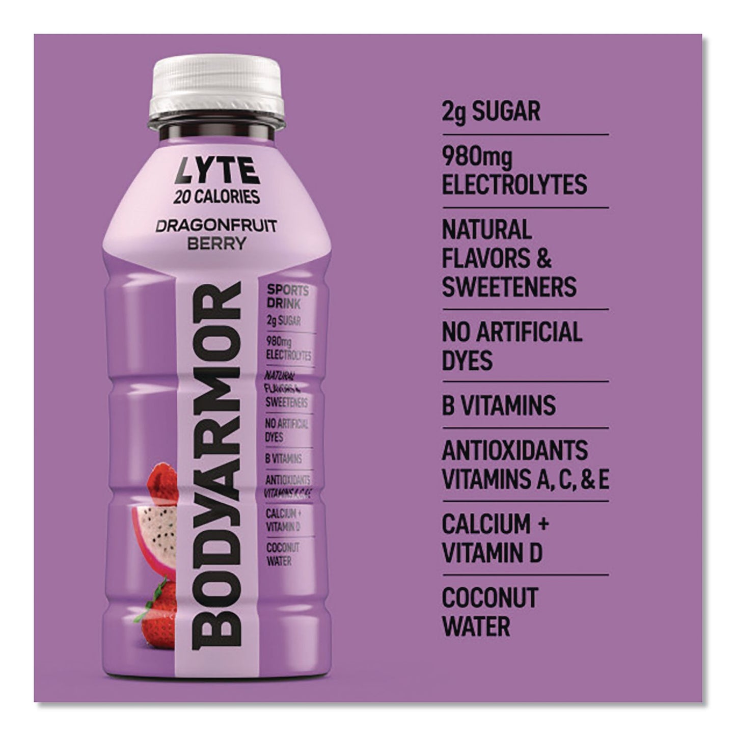 BodyArmor LYTE Sports Drink, Dragonfruit Berry, 16 oz Bottle, 12/Pack (BDA411891)