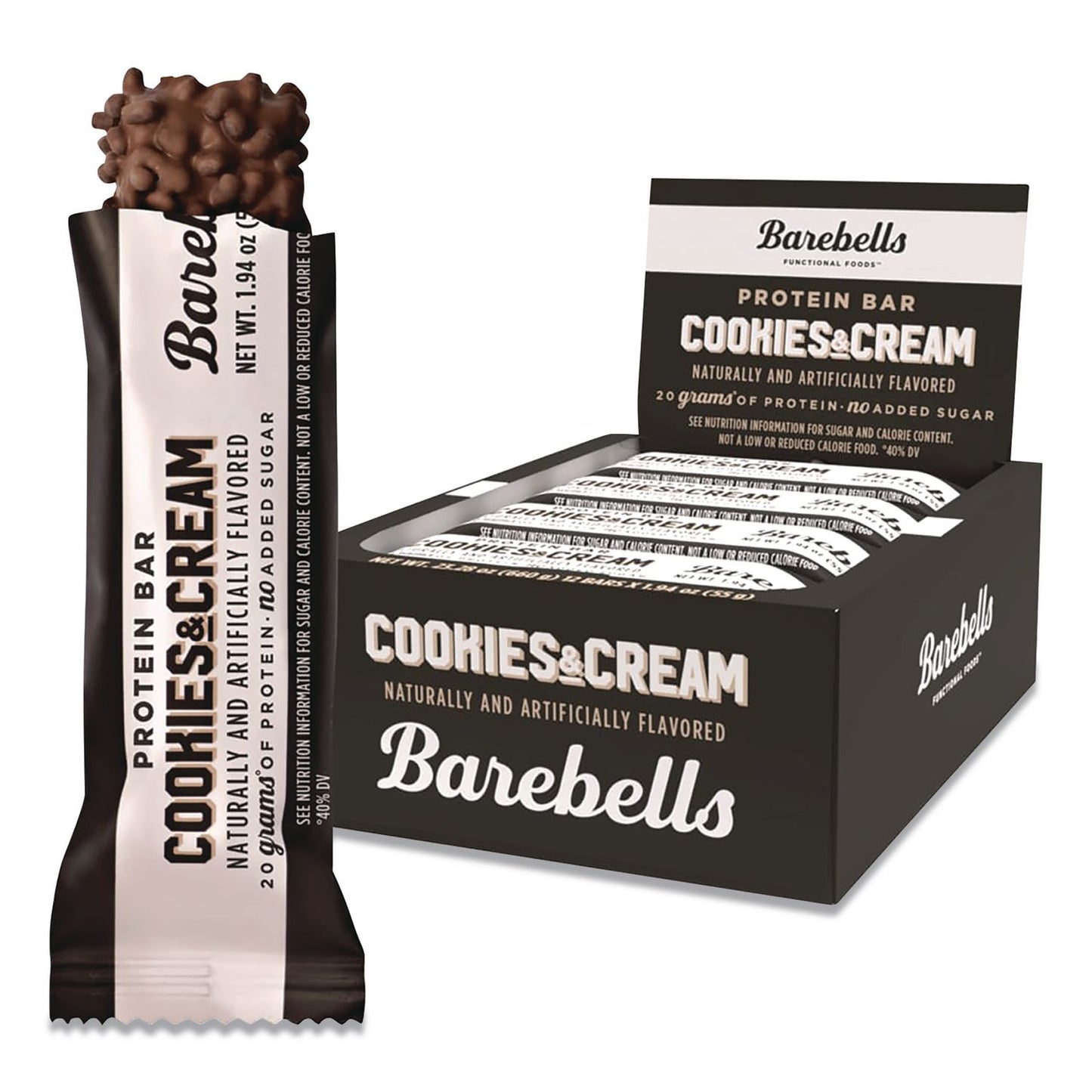 Barebells Cookies and Cream Protein Bars, 1.9 oz Individually Wrapped, 12/Box (BEBVTN42964)
