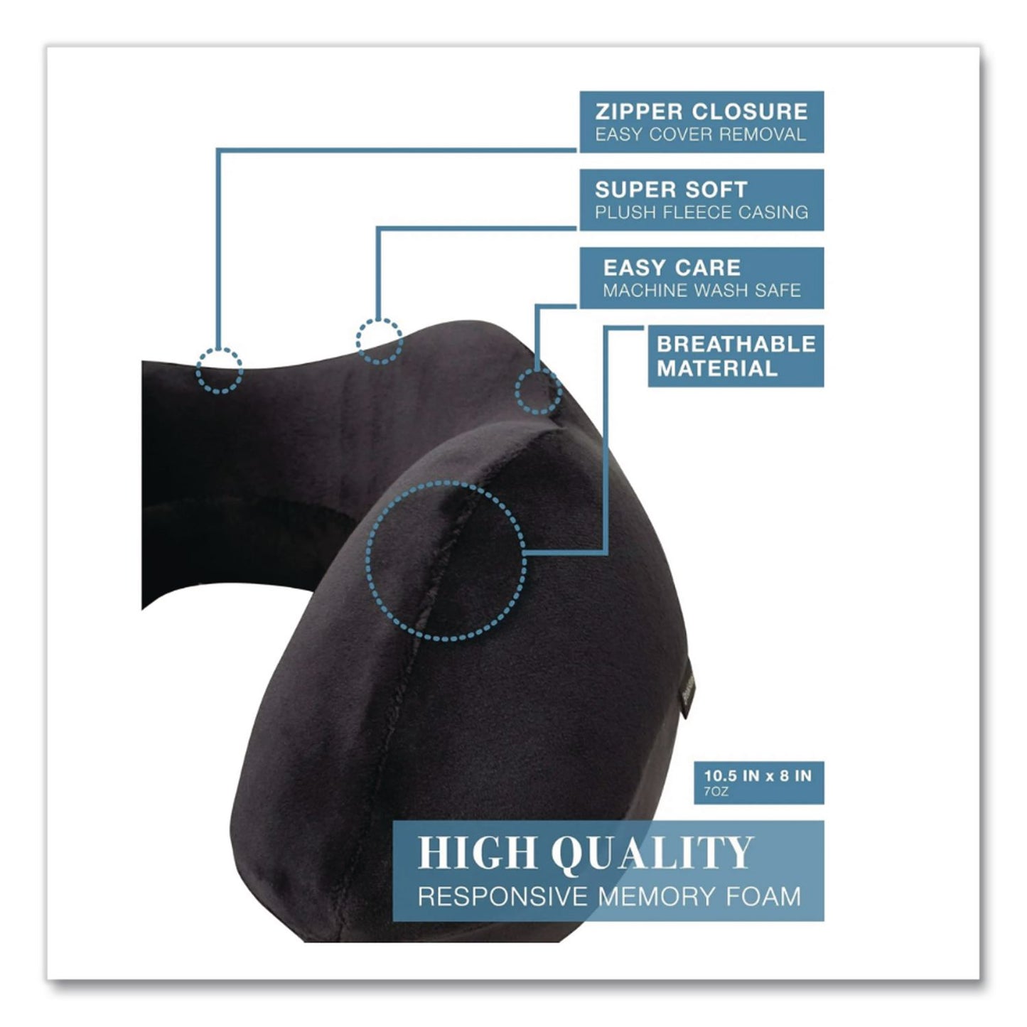 Brookstone® Memory Foam Fabric Travel Pillow, One Size Fits Most, 9.84 x 5.5 x 11, Black (BKTBNPM0001)