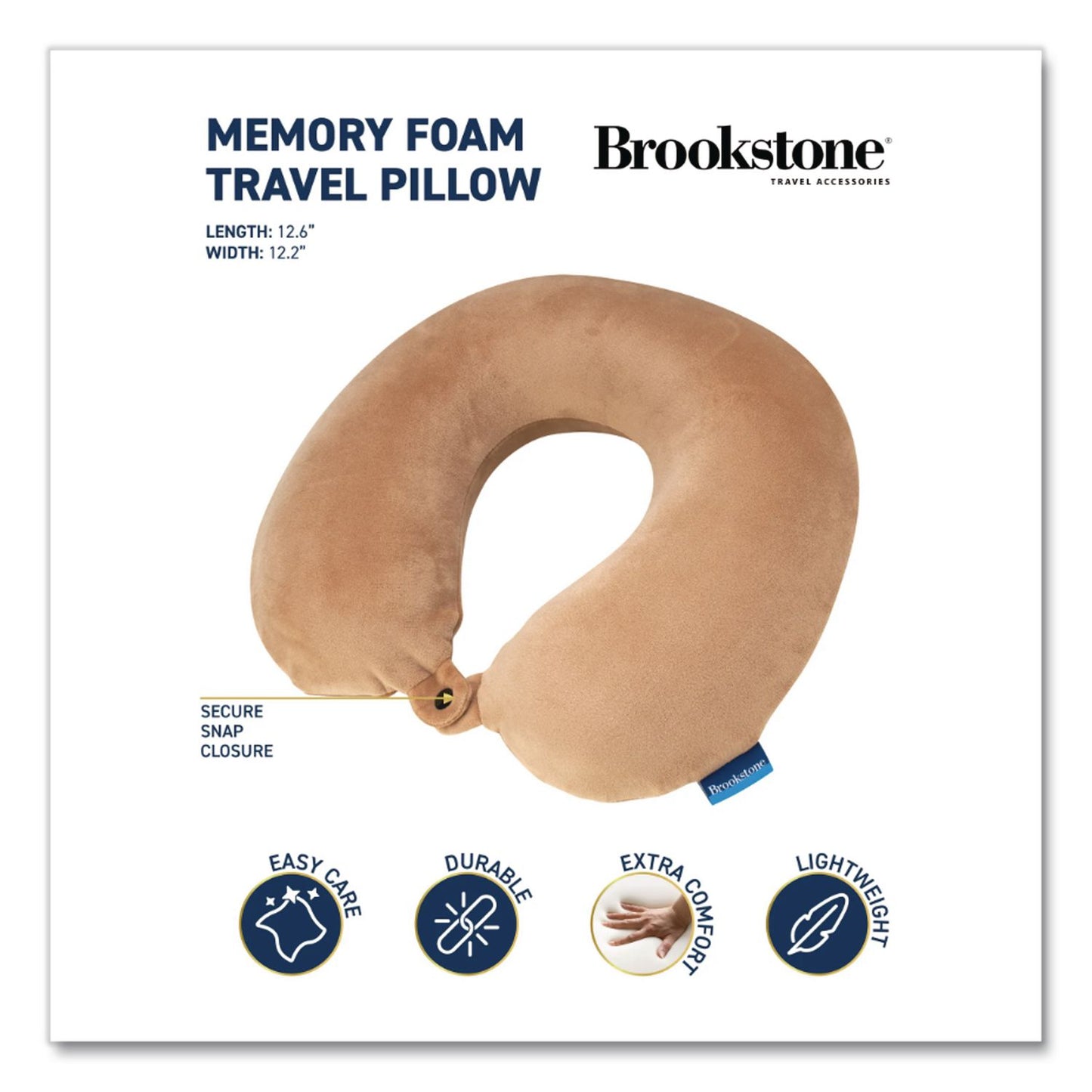 Brookstone® U-Shaped Memory Foam Travel Pillow, 11.8 x 3.74 x 12.6, Khaki (BKTBNPM0004)