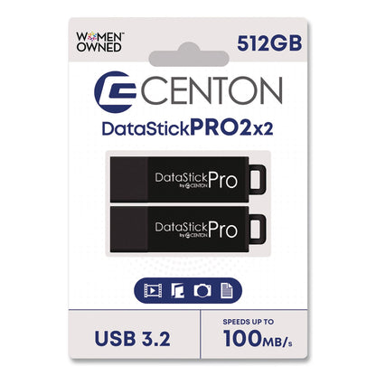Centon DataStick Pro USB 3.2 Type A Flash Drive, 512 GB, Black, 2/Pack (CELS1U3P6512G2)