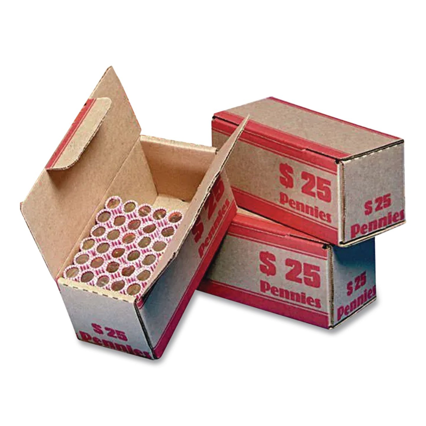 CONTROLTEK® Pennies Coin Box, Accommodates $25 in Pennies, 15.5" x 19.25" x 4.5", Red/Kraft, 50/Pack (CNK560059)