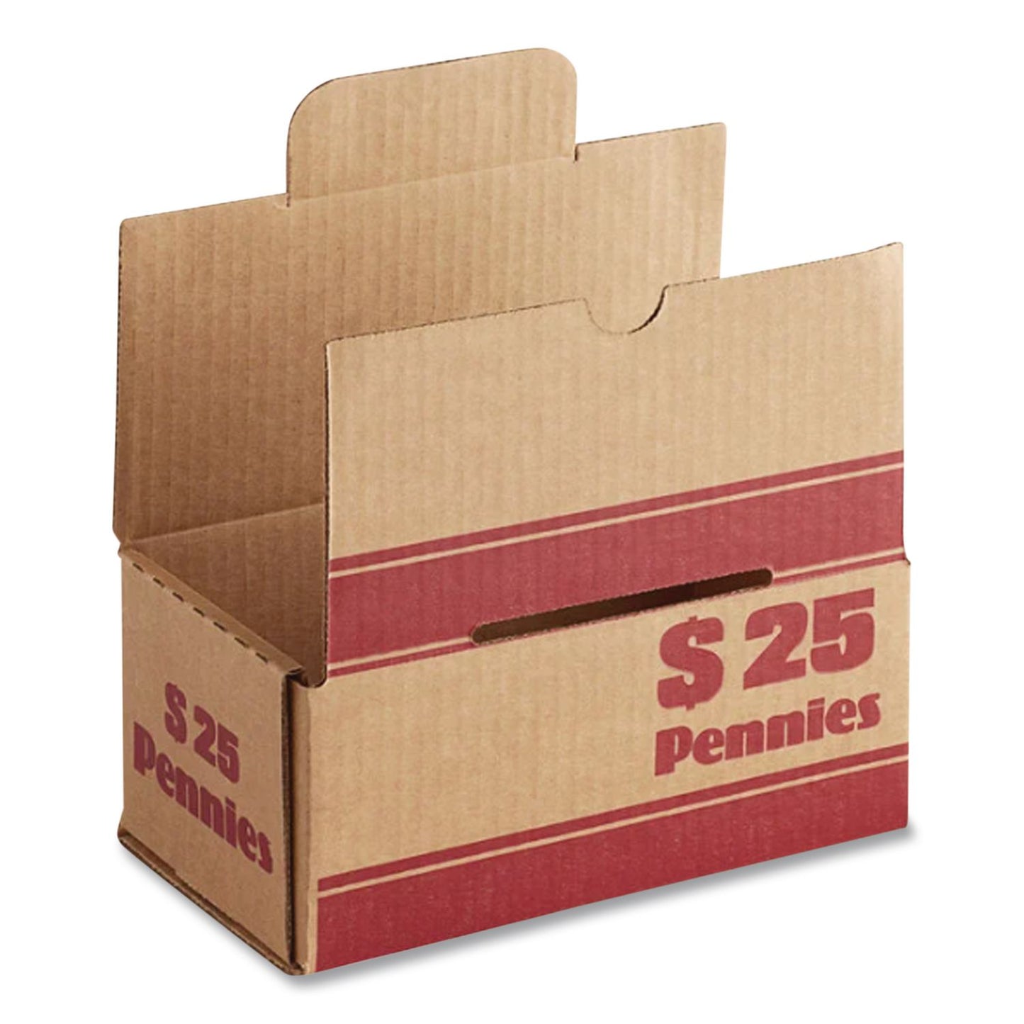 CONTROLTEK® Pennies Coin Box, Accommodates $25 in Pennies, 15.5" x 19.25" x 4.5", Red/Kraft, 50/Pack (CNK560059)