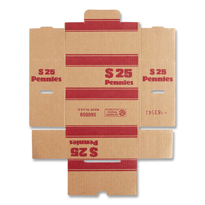 CONTROLTEK® Pennies Coin Box, Accommodates $25 in Pennies, 15.5" x 19.25" x 4.5", Red/Kraft, 50/Pack (CNK560059)