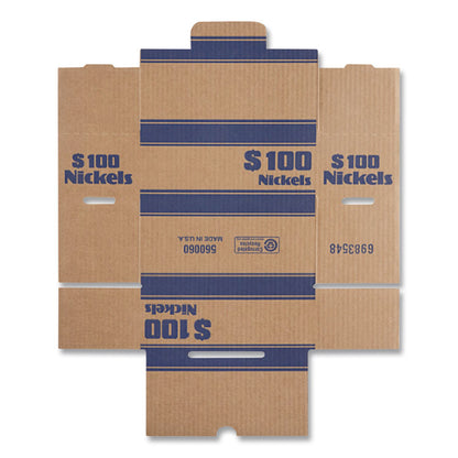 CONTROLTEK® Nickels Coin Box, Accommodates $100 in Nickels, 15.5" x 19.25" x 4.5", Blue/Kraft, 50/Pack (CNK560060)