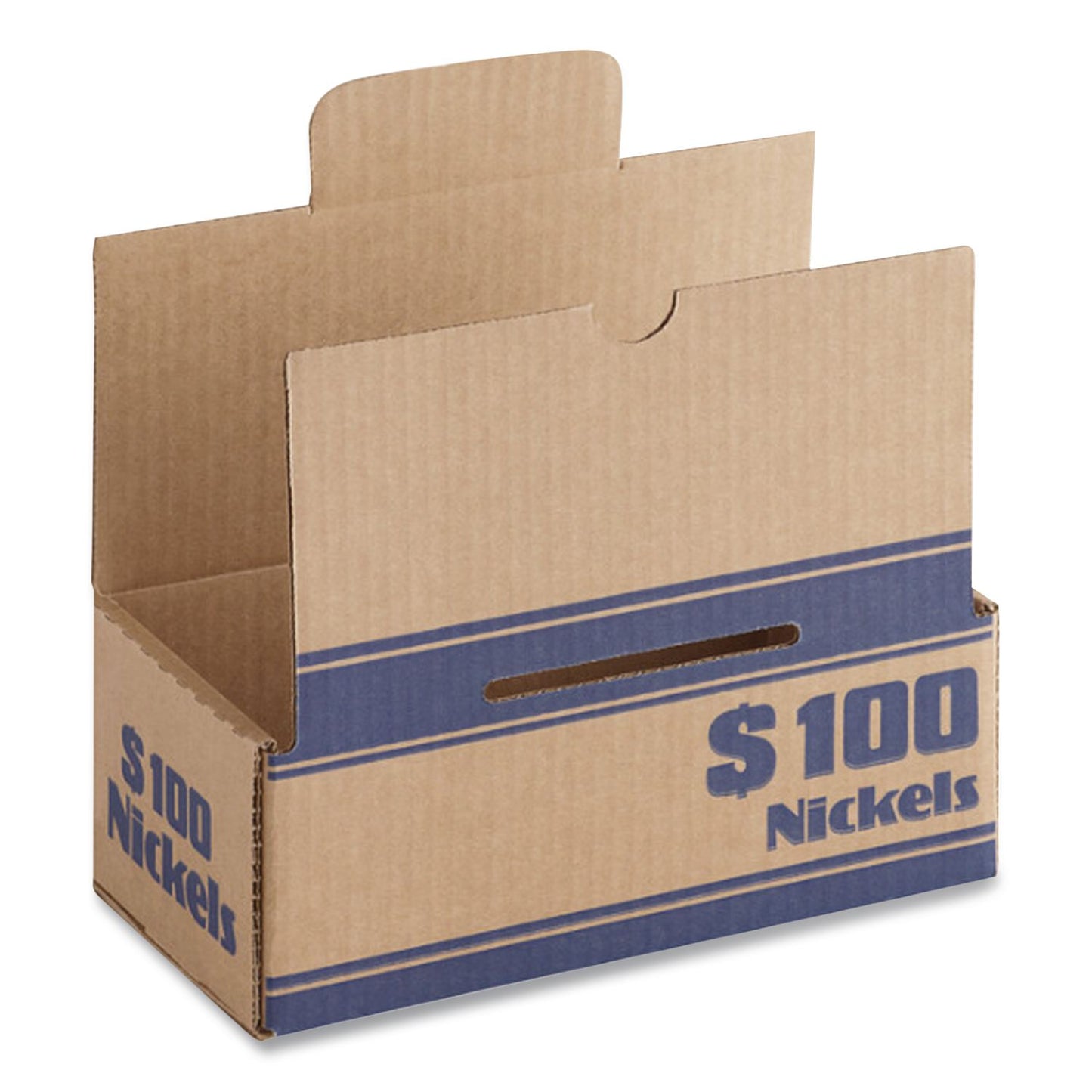CONTROLTEK® Nickels Coin Box, Accommodates $100 in Nickels, 15.5" x 19.25" x 4.5", Blue/Kraft, 50/Pack (CNK560060)
