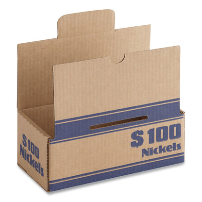 CONTROLTEK® Nickels Coin Box, Accommodates $100 in Nickels, 15.5" x 19.25" x 4.5", Blue/Kraft, 50/Pack (CNK560060)