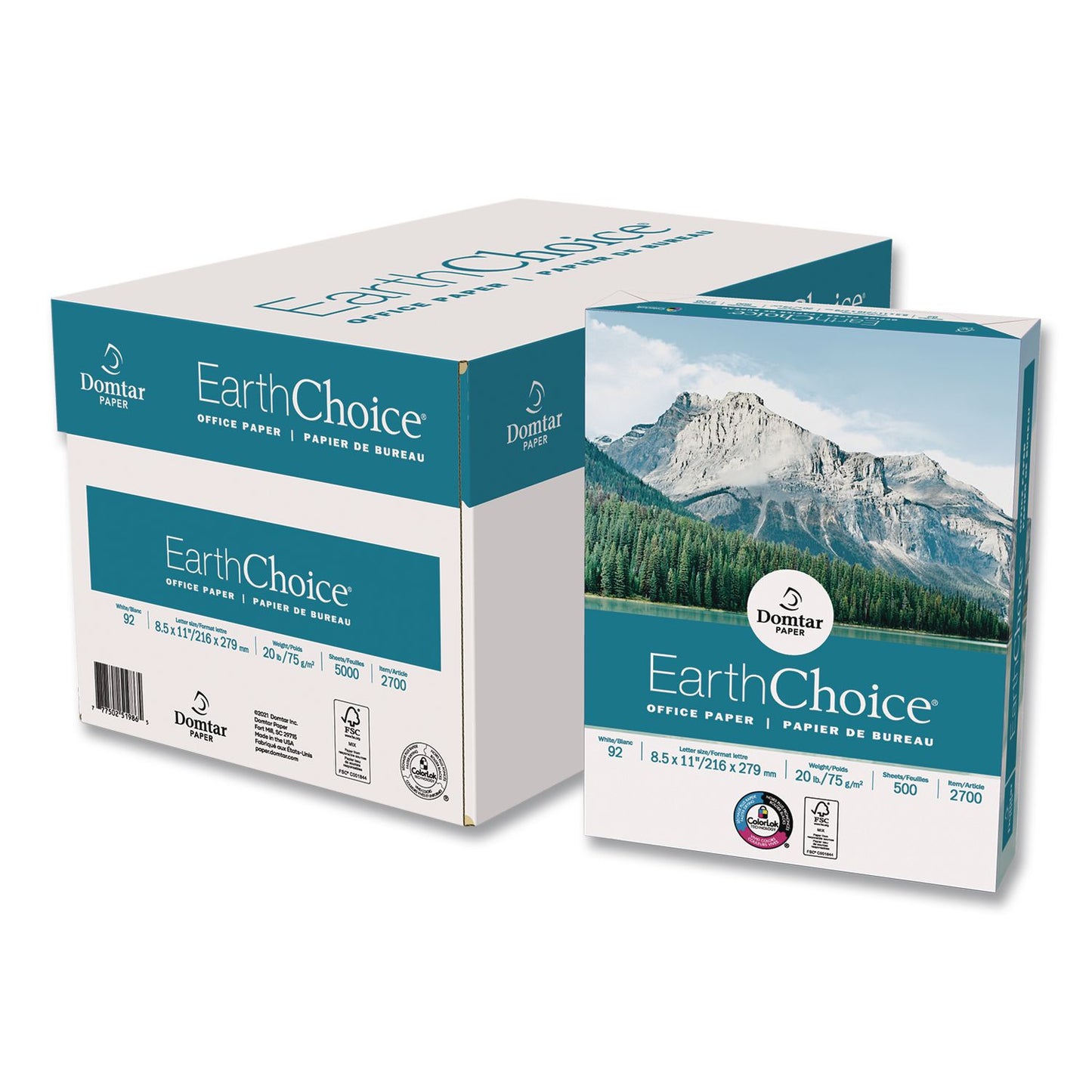 Domtar EarthChoice Office Paper, 92 Bright, 20 lb Bond Weight, 8.5 x 11, White, 500/Ream (DMR2700RM)