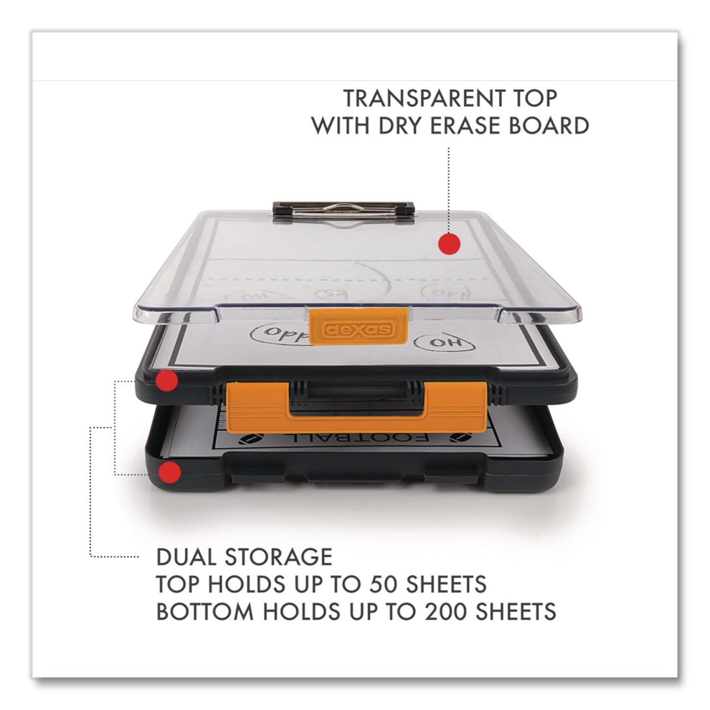 Dexas® ClearView Clipcase Storage Clipboard, 0.35" Clip Capacity, Holds 8.87 x 12.25 Sheets, Gray/Orange (DSE5717804)
