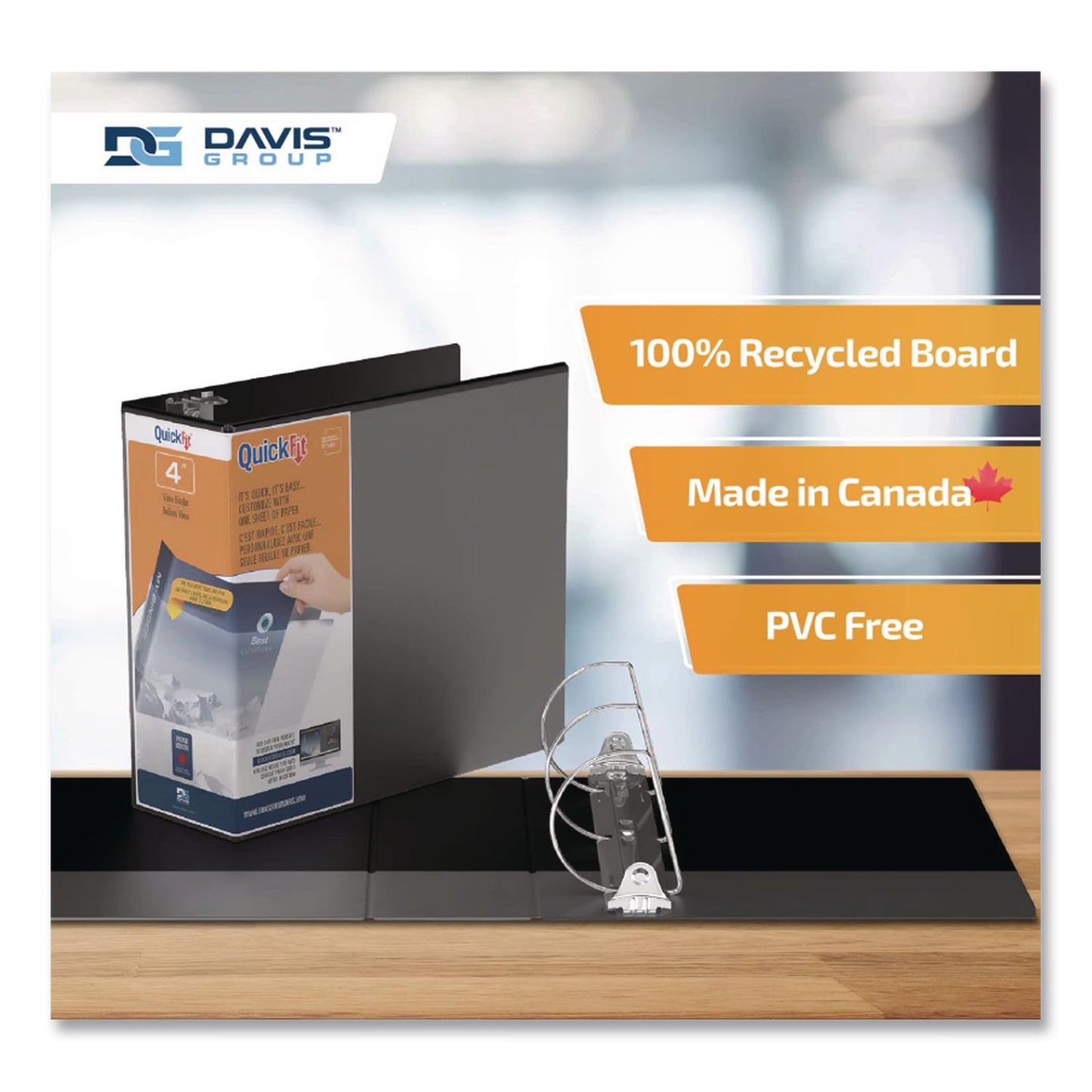 Stride QuickFit D-Ring View Binder, 3 Rings, 4" Capacity, 11.5 x 8, Black (DVO870601)