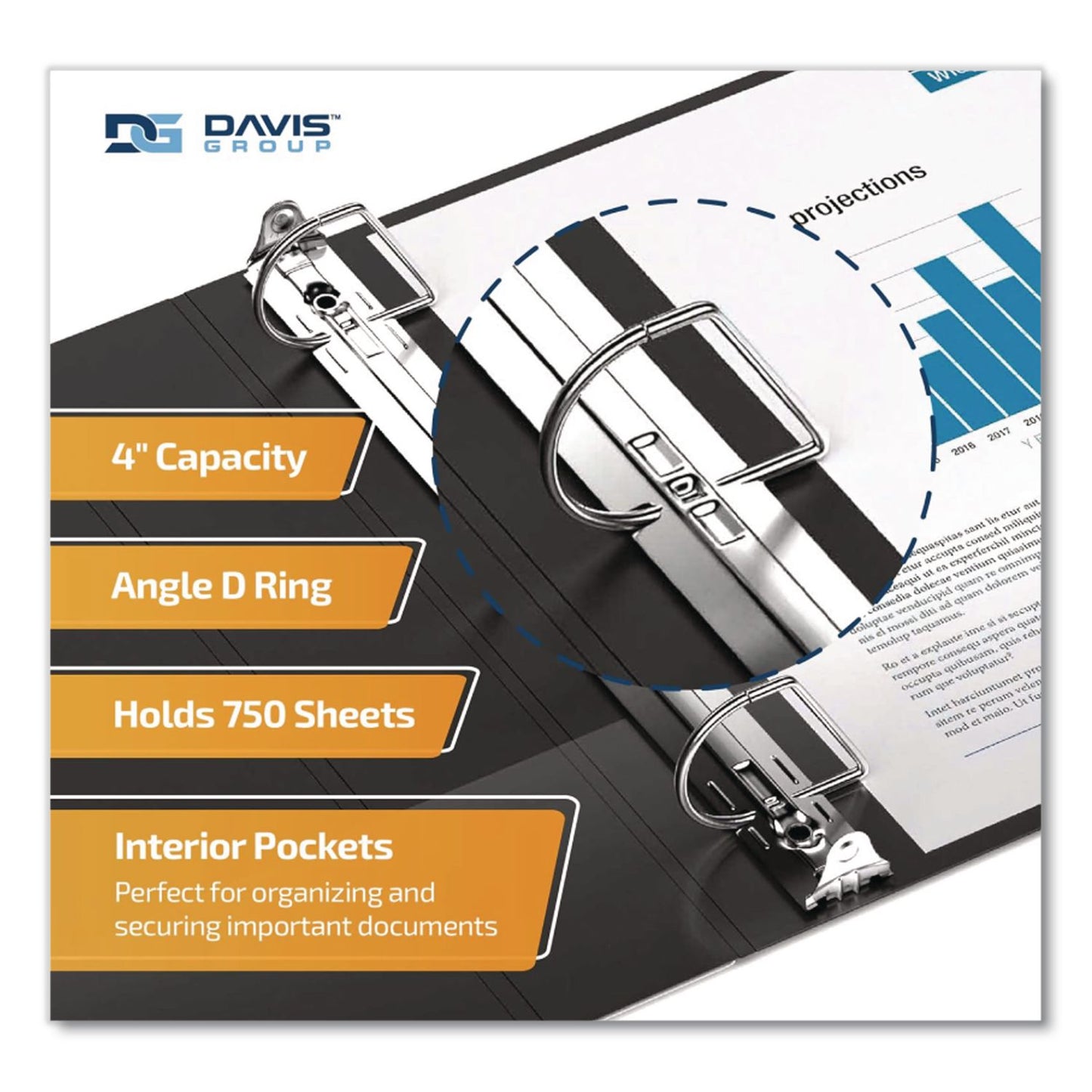 Stride QuickFit D-Ring View Binder, 3 Rings, 4" Capacity, 11.5 x 8, Black (DVO870601)