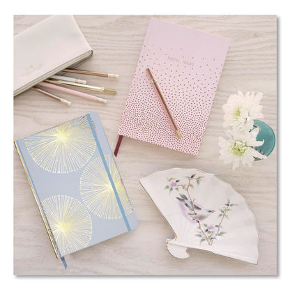 DesignWorks Ink® Hardcover Journal, Organics Dandelion Artwork, Narrow Rule, Sky Blue/Gold Cover, (100) 10 x 7 Sheets (DWOJD801019)