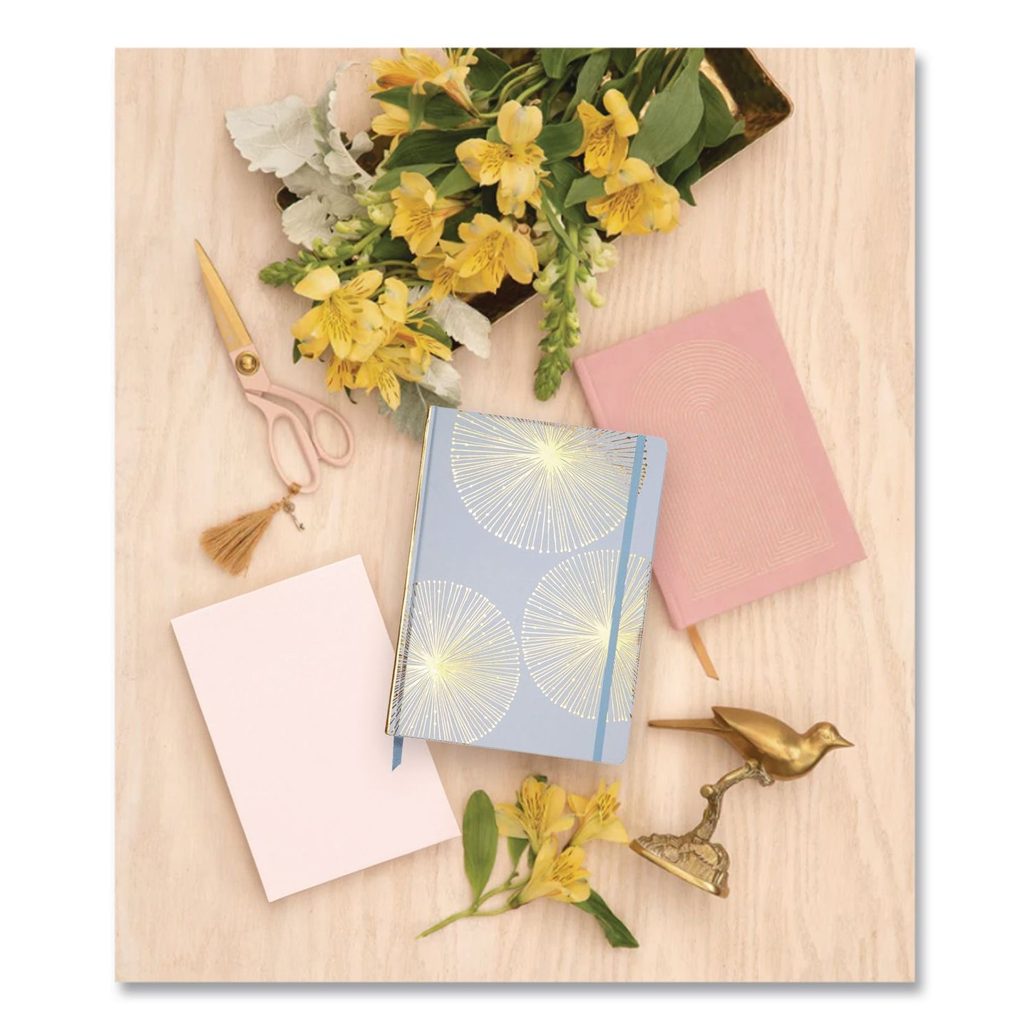 DesignWorks Ink® Hardcover Journal, Organics Dandelion Artwork, Narrow Rule, Sky Blue/Gold Cover, (100) 10 x 7 Sheets (DWOJD801019)