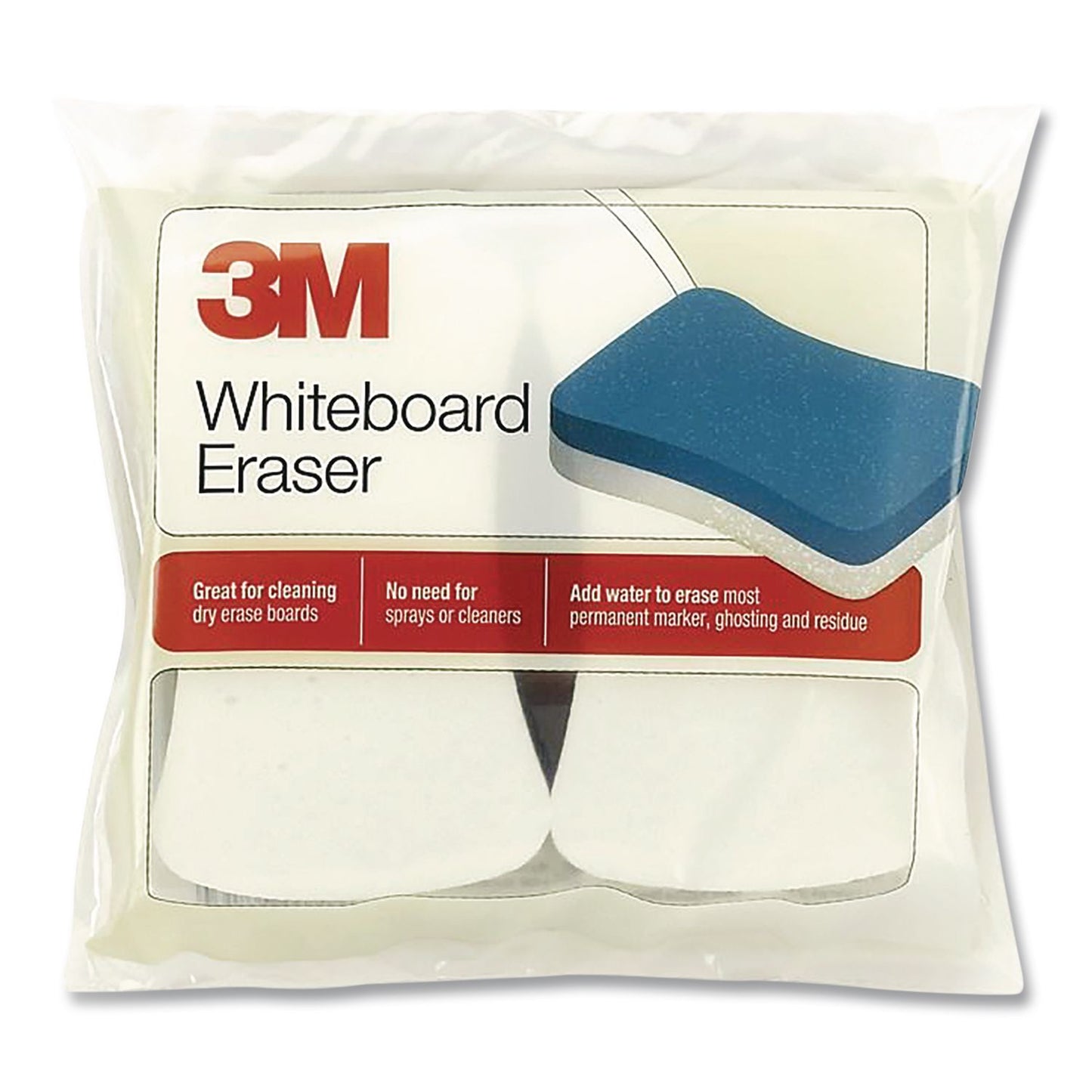3M™ Whiteboard Eraser, 4.8 x 2.3 x 1.2, Blue/White, 2/Pack (FAO581WBE)