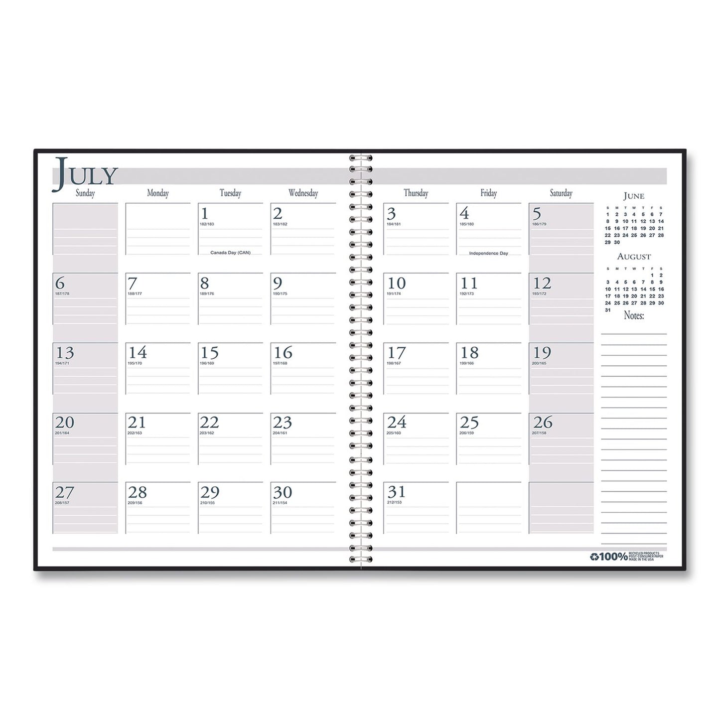 House of Doolittle™ Recycled Academic Monthly Appointment Planner, 11 x 8.5, Charcoal Gray Cover, 14-Month: July 2025 to Aug 2026 (HOD22650326)