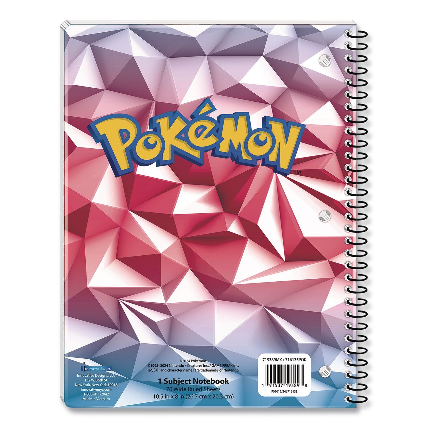 Innovative Designs Licensed Spiral Notebook, Pokemon, 1-Subject, Wide/Legal Rule, Multicolor Cover, (70) 10.5 x 8 Sheets (IDI716135POKSA)