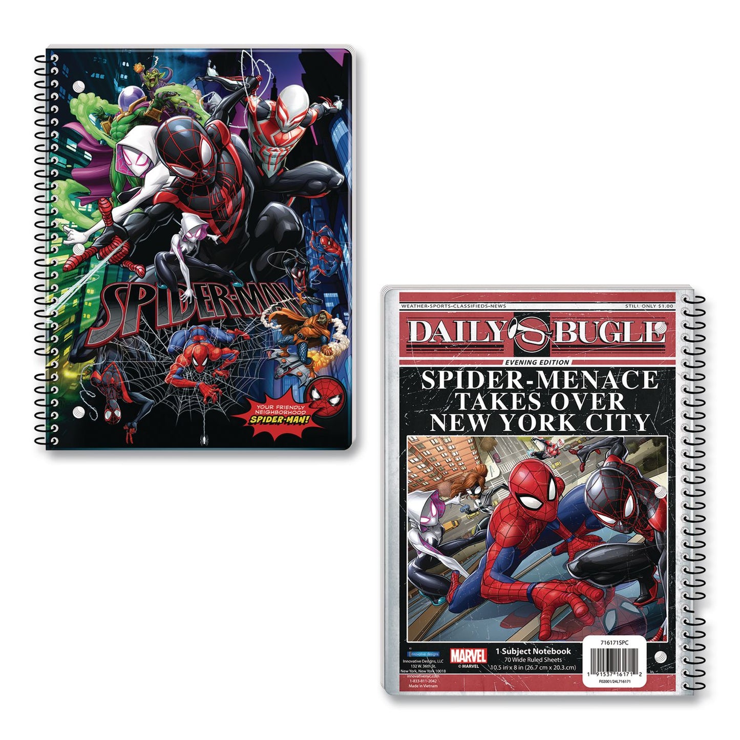Innovative Designs Licensed Spiral Notebook, Marvel Spider-Man, 1-Subject, Wide/Legal Rule, Multicolor Cover, (70) 10.5 x 8 Sheets (IDI716171SPCSA)