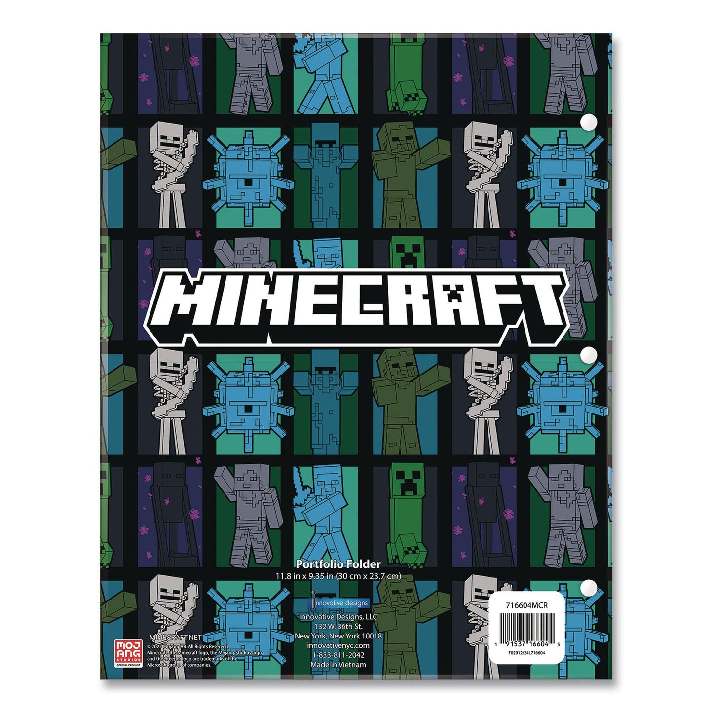 Innovative Designs Licensed Two-Pocket Folder, Minecraft, Side: 3-Hole Punched, Accommodates (50) 11 x 8.5 Sheets, Multicolor (IDI716604MCRSA)