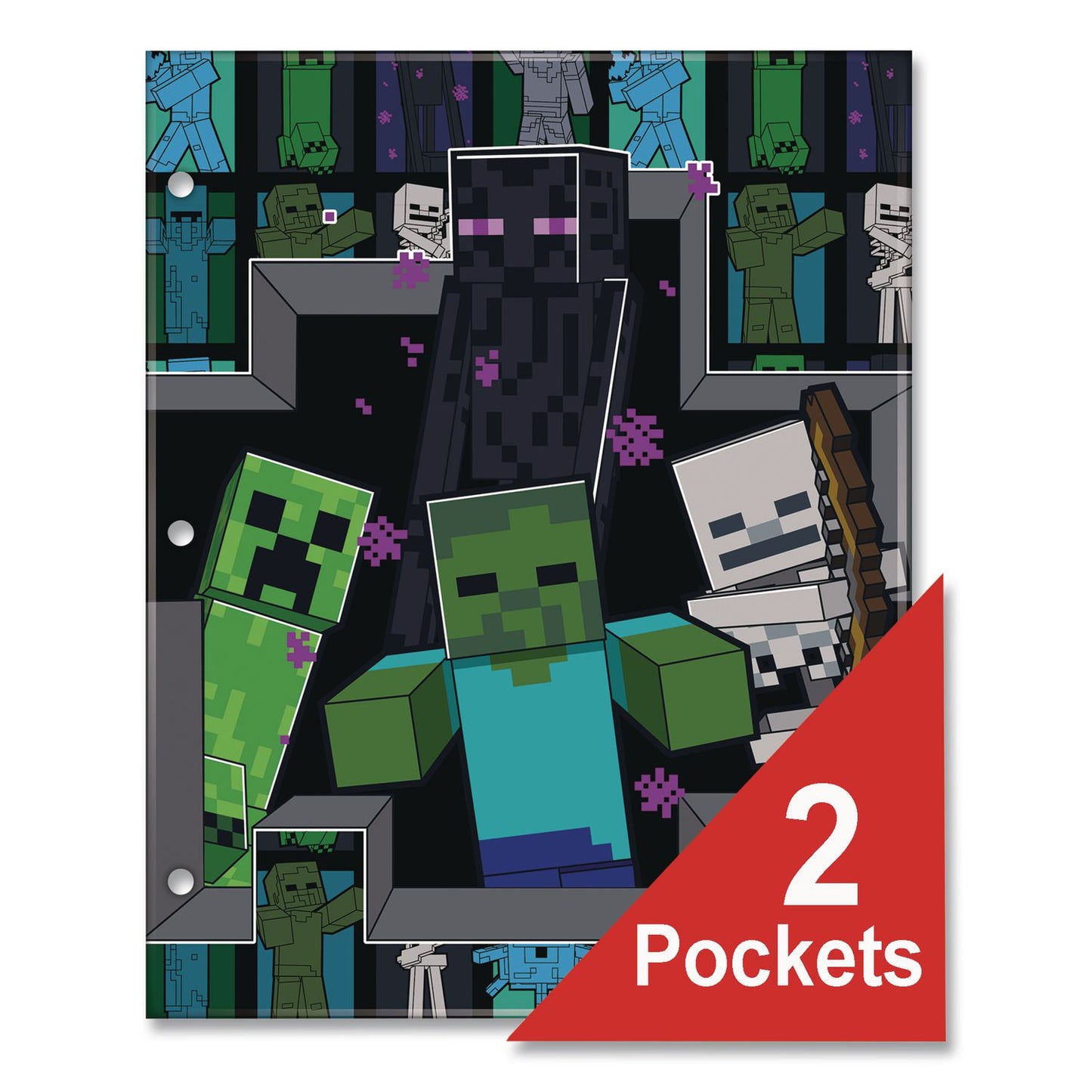 Innovative Designs Licensed Two-Pocket Folder, Minecraft, Side: 3-Hole Punched, Accommodates (50) 11 x 8.5 Sheets, Multicolor (IDI716604MCRSA)