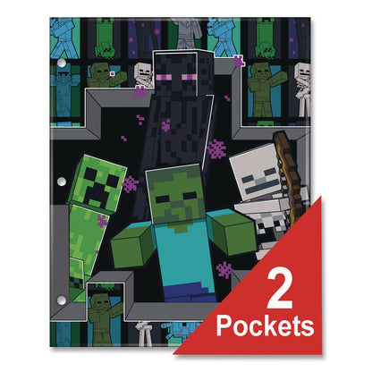 Innovative Designs Licensed Two-Pocket Folder, Minecraft, Side: 3-Hole Punched, Accommodates (50) 11 x 8.5 Sheets, Multicolor (IDI716604MCRSA)