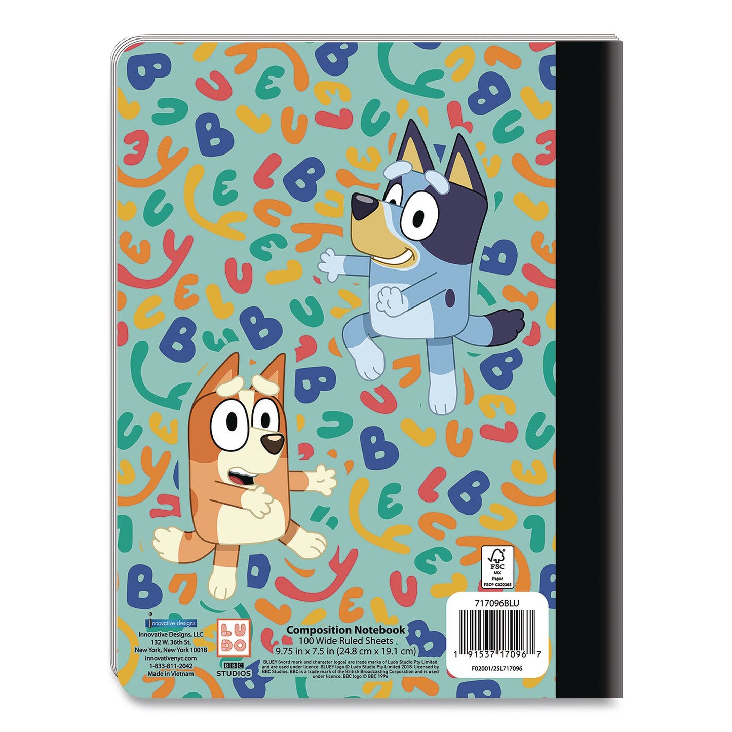 Innovative Designs Licensed Composition Book, Bluey and Bingo, Wide/Legal Rule, Multicolor Cover, (100) 9.75 x 7.5 Sheets (IDI717096BLUSA)