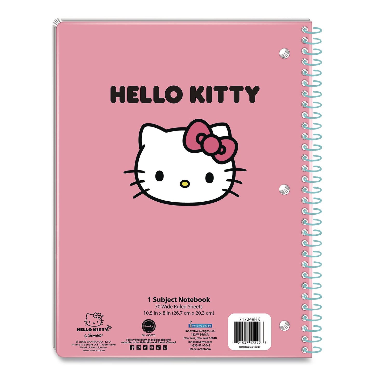 Innovative Designs Licensed Spiral Notebook, Hello Kitty, 1-Subject, Wide/Legal Rule, Multicolor Cover, (70) 10.5 x 8 Sheets (IDI717249HKSA)