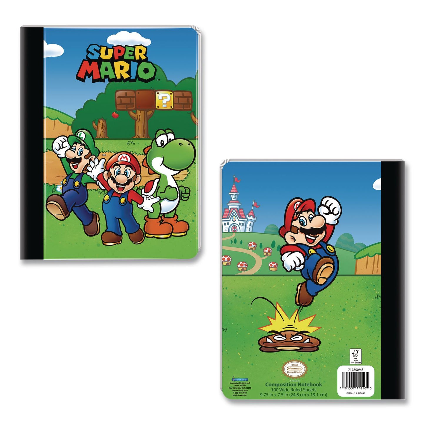 Innovative Designs Licensed Composition Book, Super Mario, Wide/Legal Rule, Multicolor Cover, (100) 9.75 x 7.5 Sheets (IDI717850MBSA)