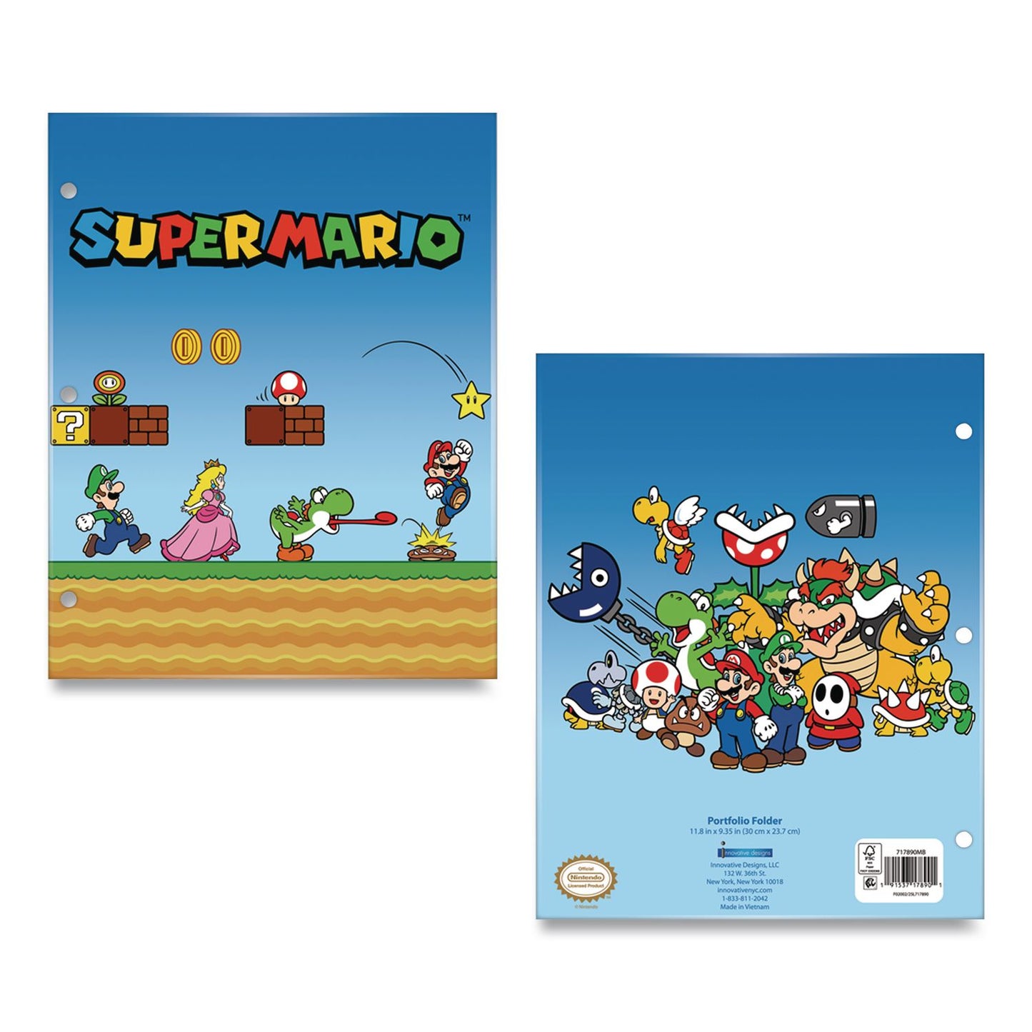 Innovative Designs Licensed Two-Pocket Folder, Super Mario, Side: 3-Hole Punched, Accommodates (50) 11 x 8.5 Sheets, Multicolor (IDI717890MBSA)